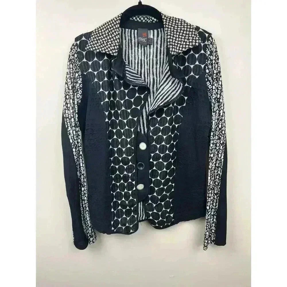 Anac By Kimi Black & White Mixed Media Button Cardigan - size Large